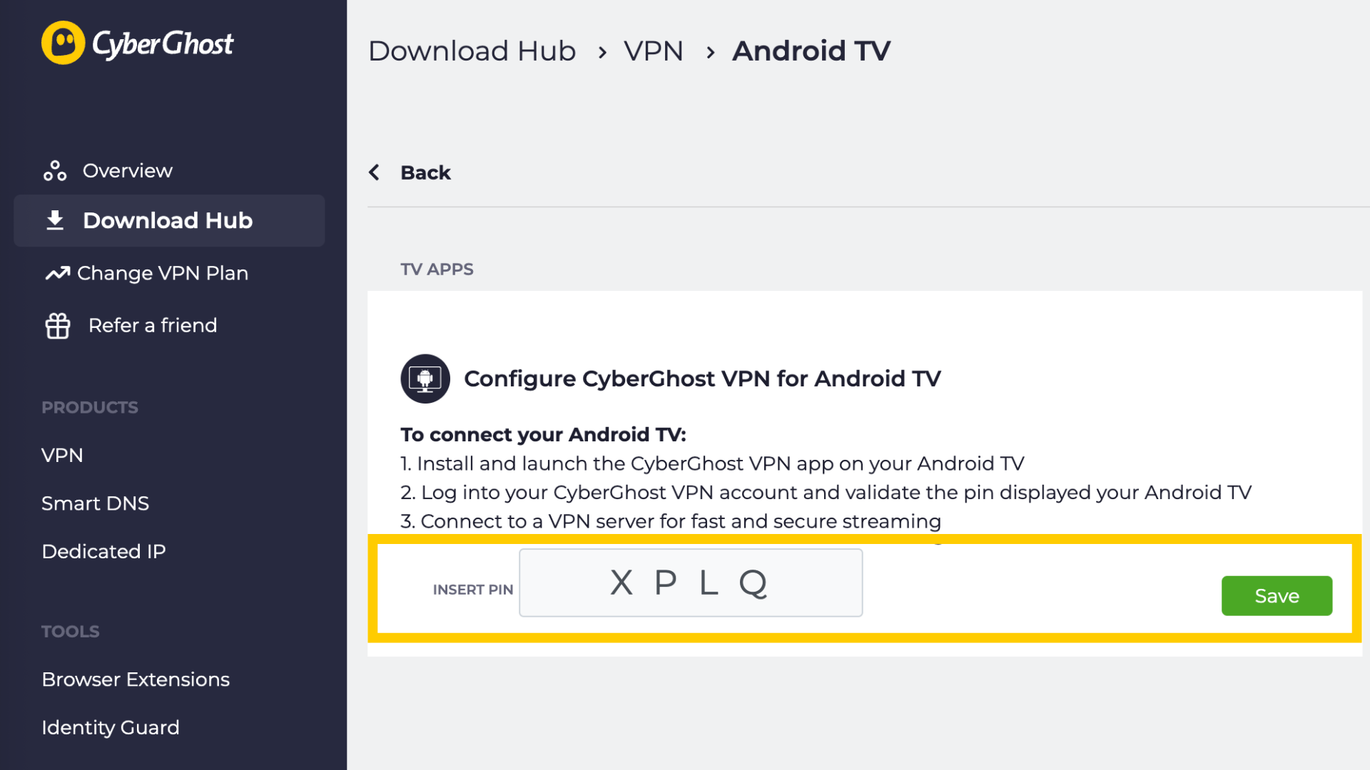 CyberGhost login screen, highlighting the "New user?" button at the bottom.