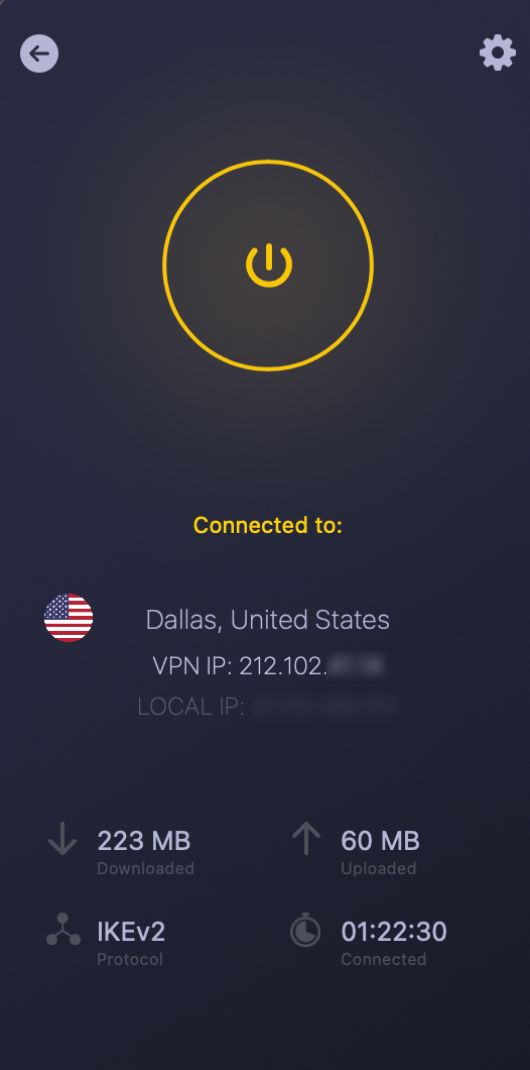 CyberGhost VPN home screen showing Connected.