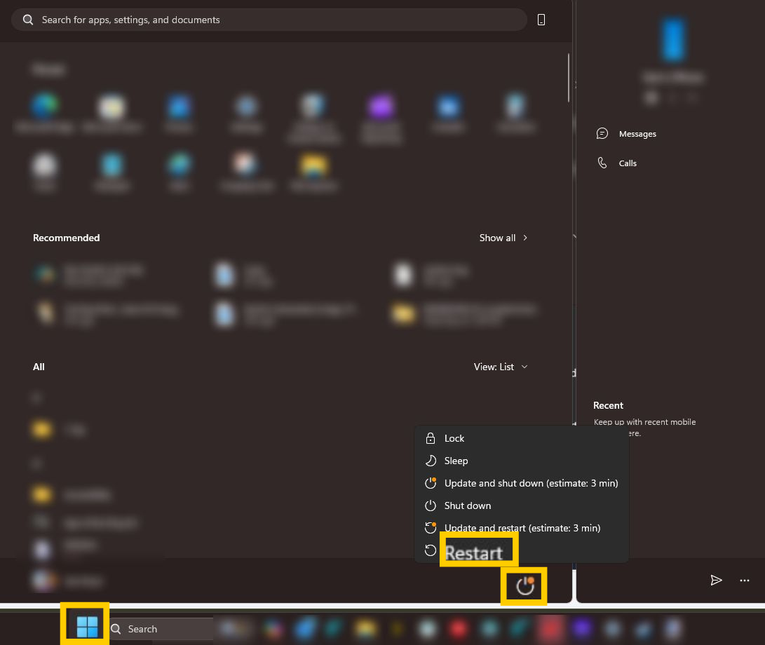 Restarting device on Windows 11