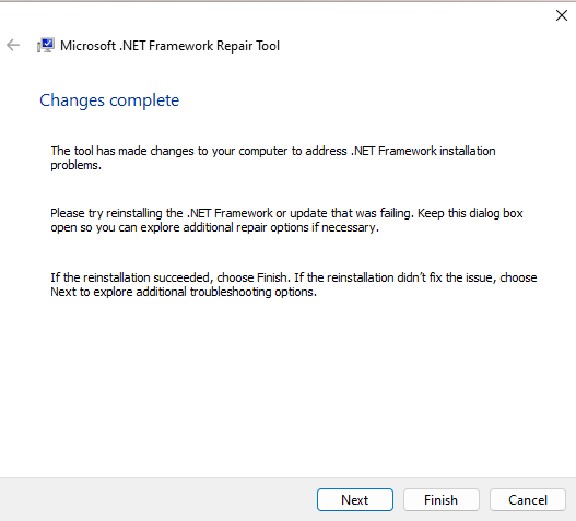 .NET Framework cleanup tool showing the confirmation window.