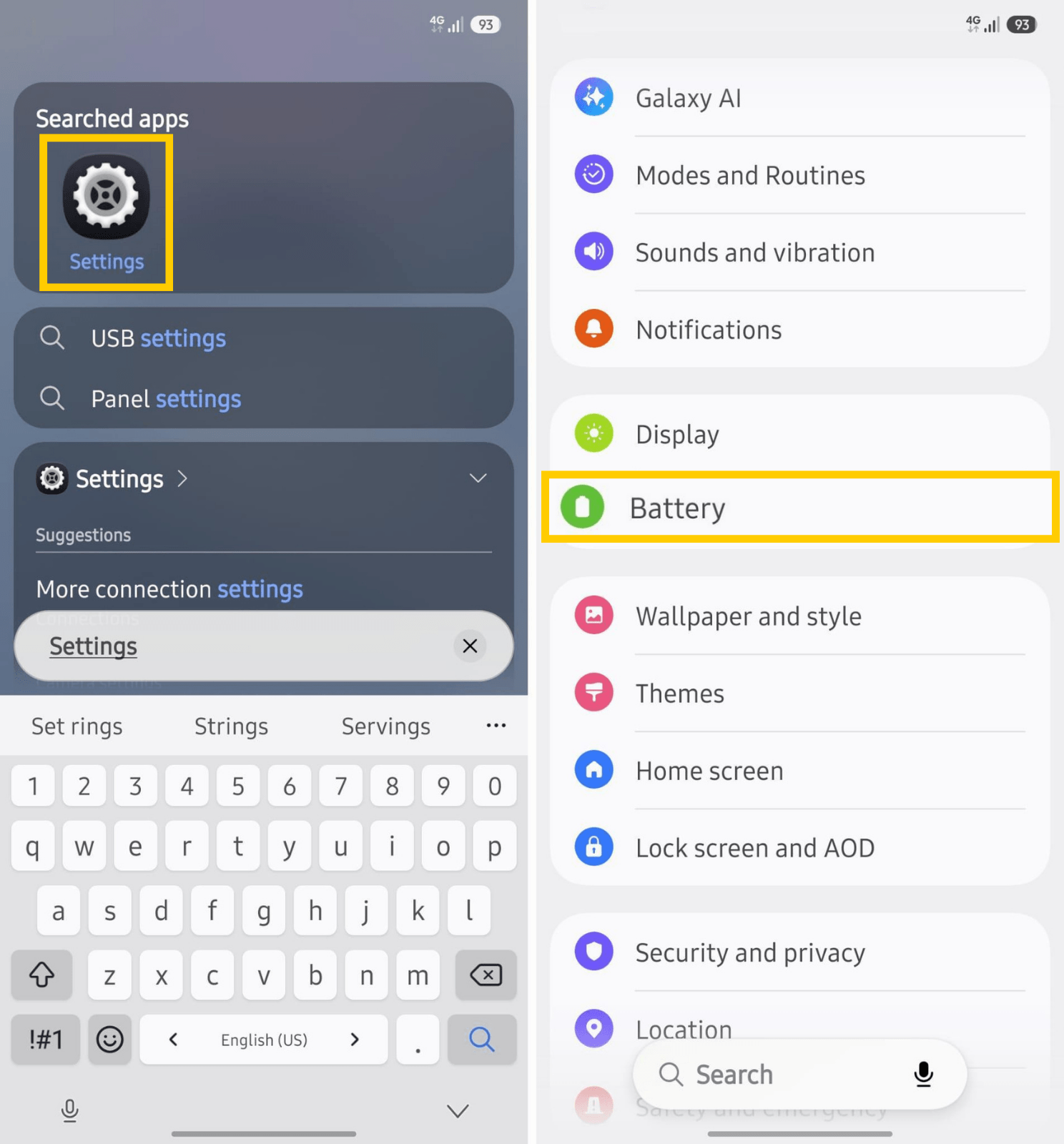 Android battery settings menu.