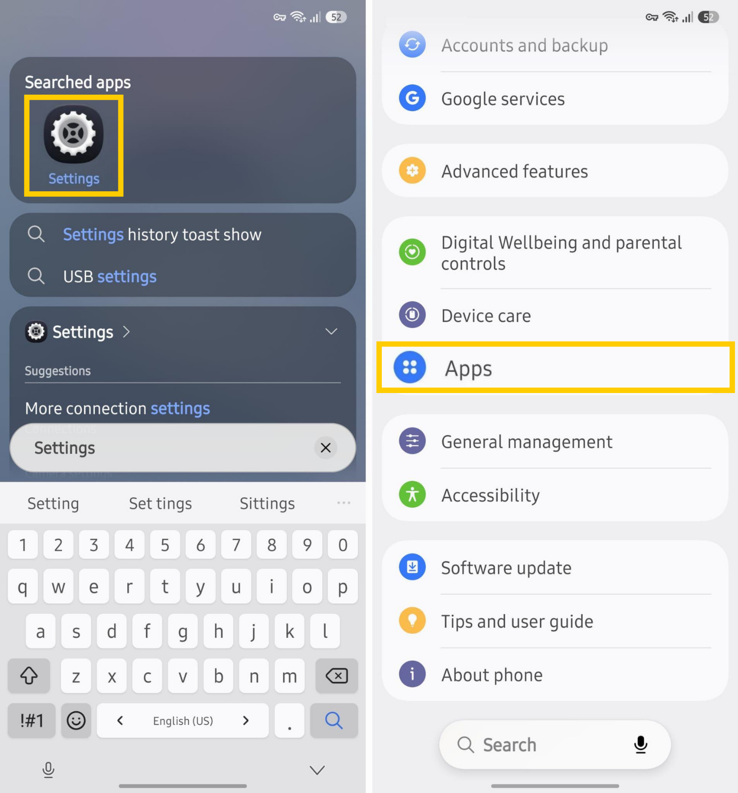 Android apps menu navigation.