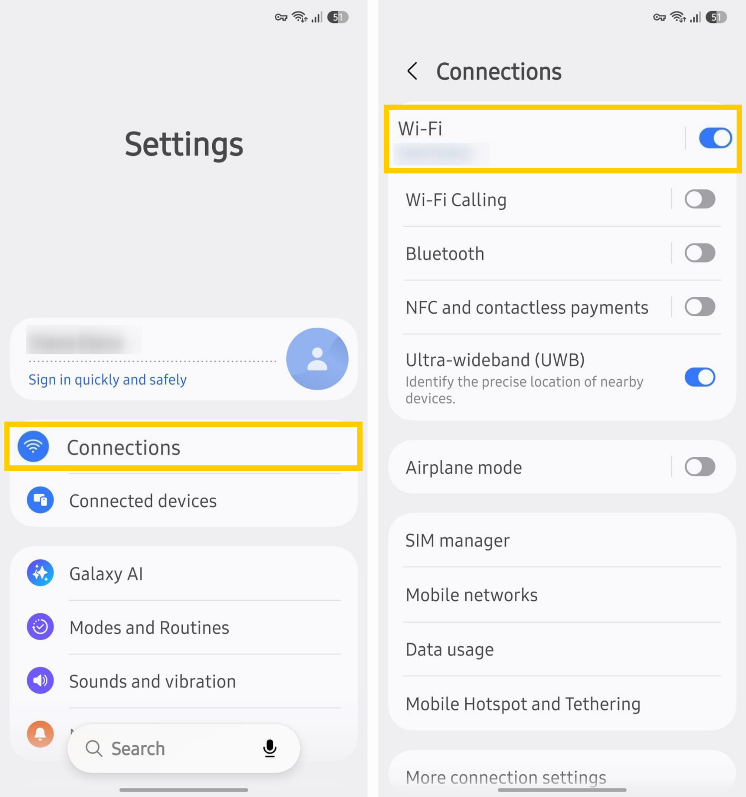 Android Wi-Fi menu navigation.