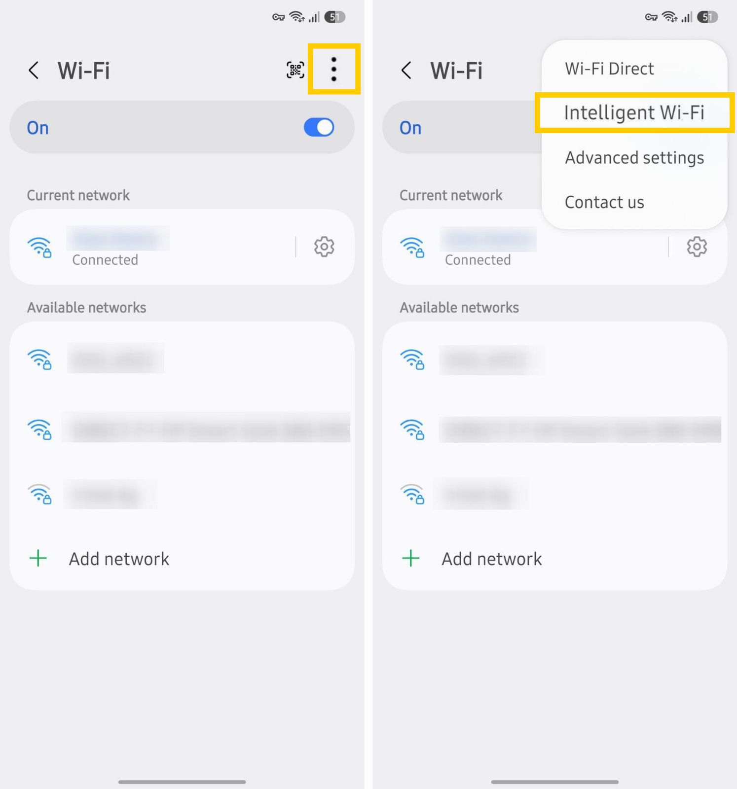 Advanced Wi-Fi settings menu.