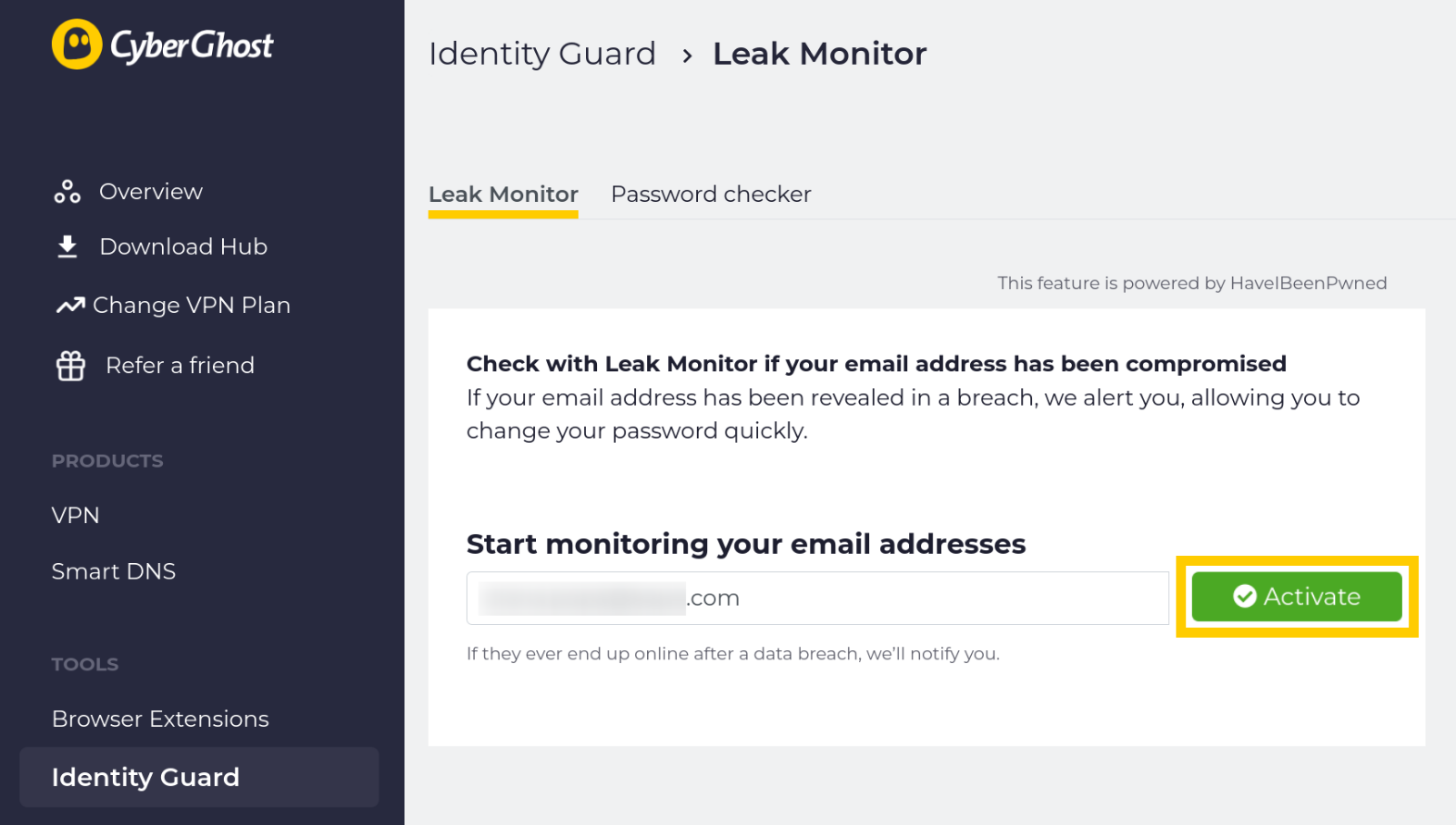 Email leak monitor feature setup.