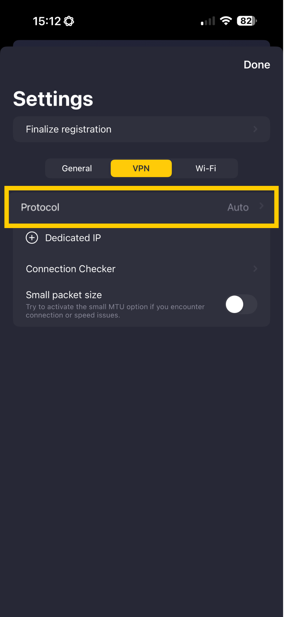 CyberGhost VPN settings showing Protocol highlighted.