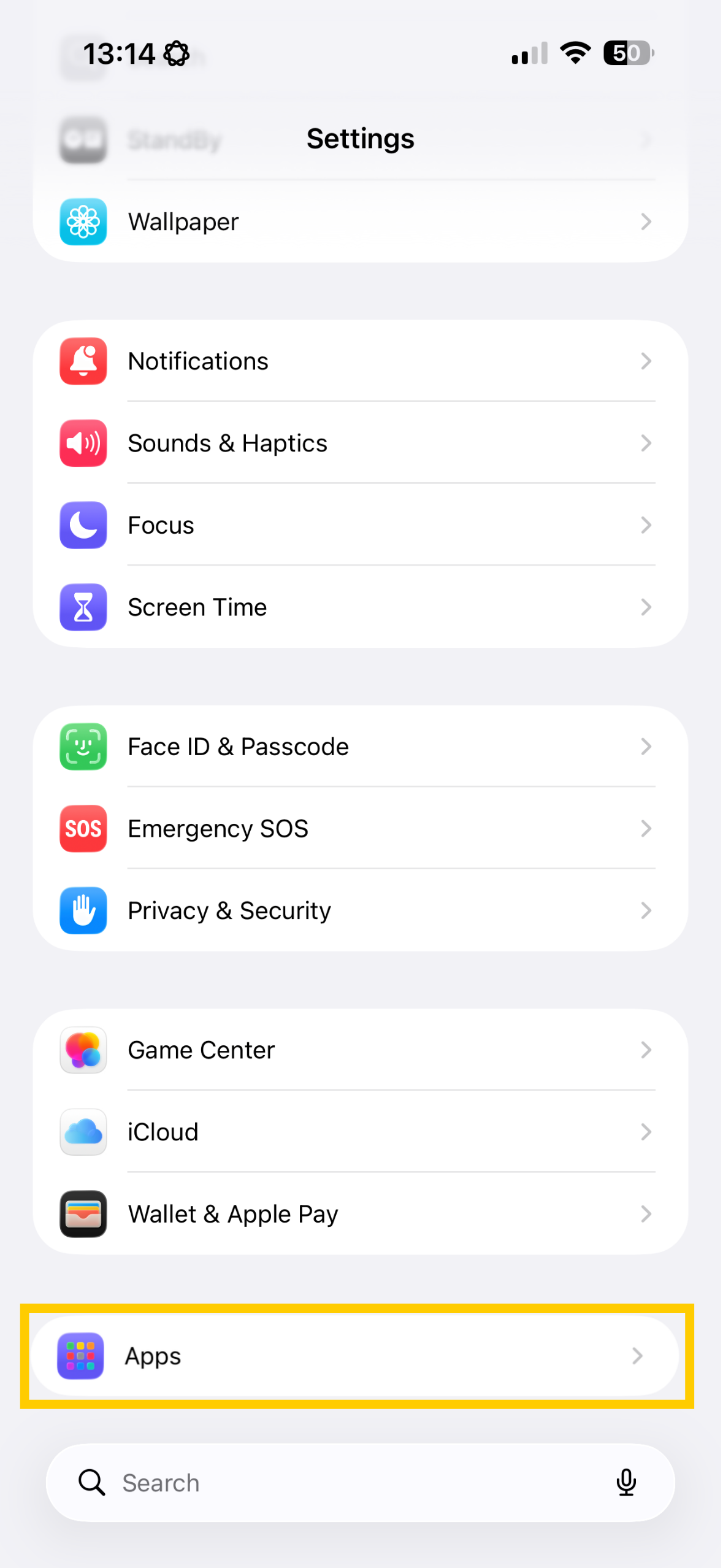 iOS settings showing Apps highlighted.