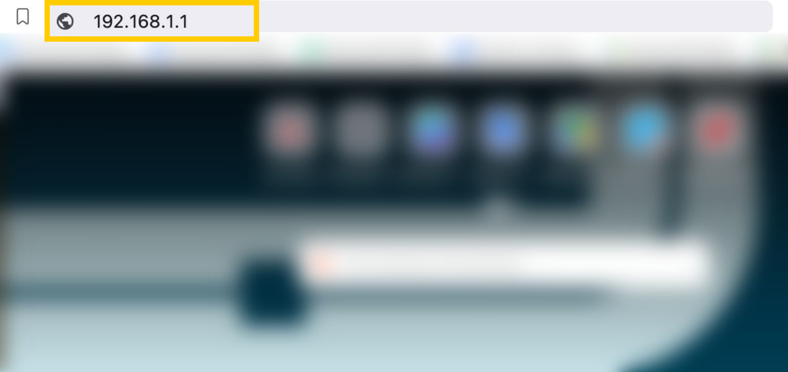Browser page showing the URL bar with the router IP address added.