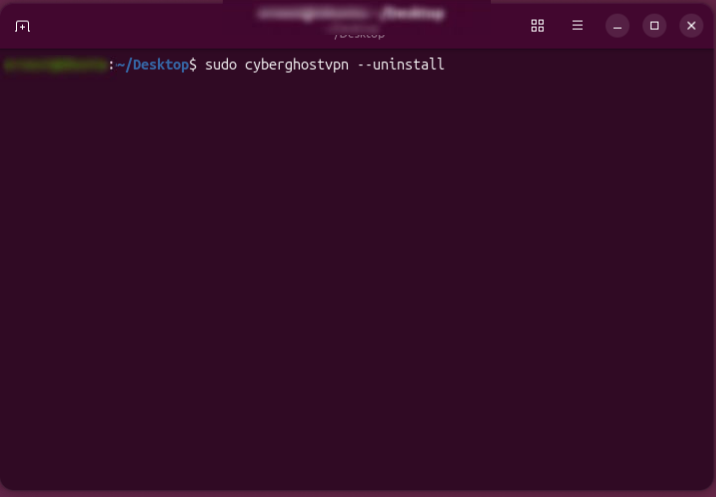  A terminal window displaying the "sudo cyberghostvpn --uninstall" command, with the command text highlighted in a yellow box.