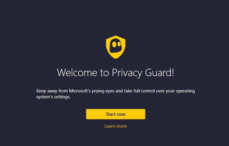 Begrüßungsbildschirm von CyberGhost Privacy Guard.