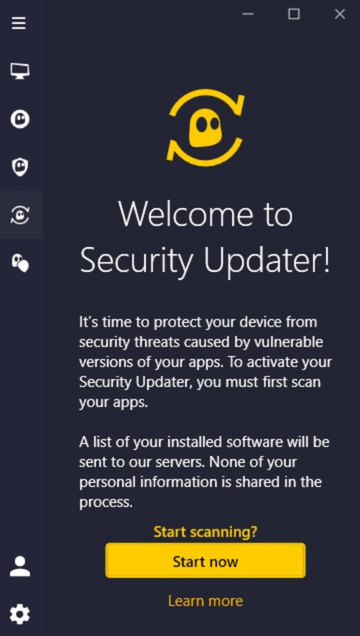 Begrüßungsbildschirm des CyberGhost Security Updaters.