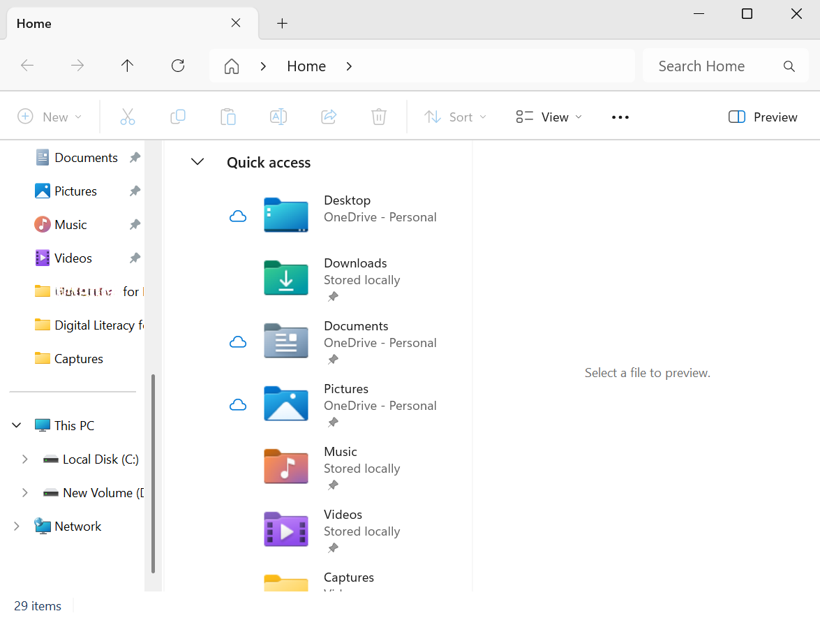 The Quick Access page on Windows File Explorer