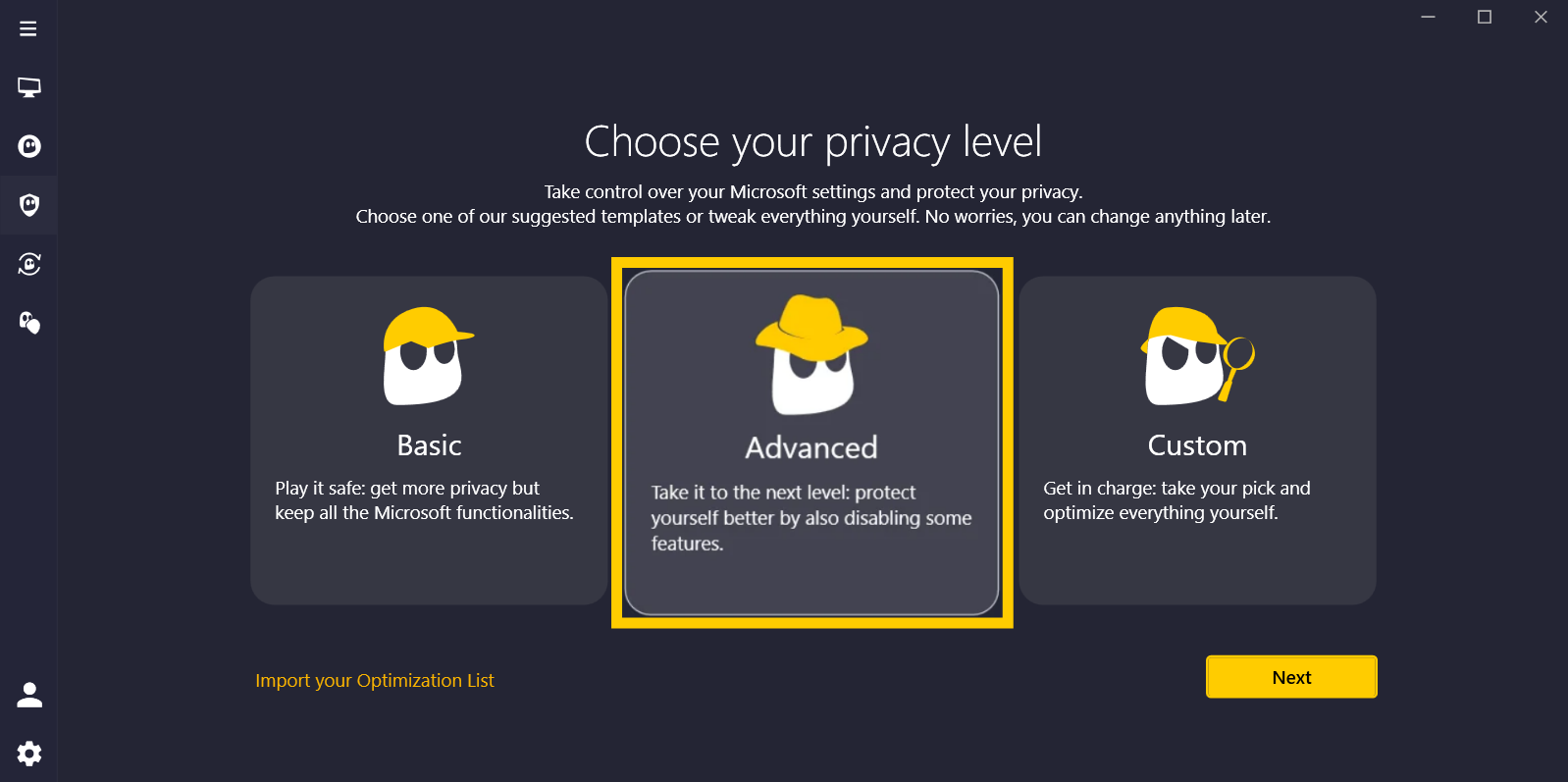 Privacy Guard menu in the CyberGhost Windows app.