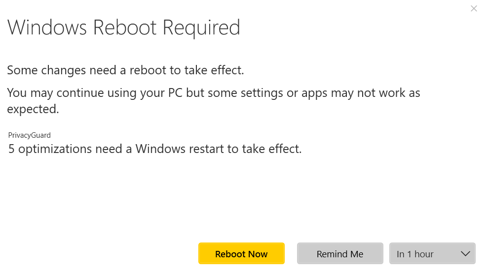 Windows Reboot notification window.