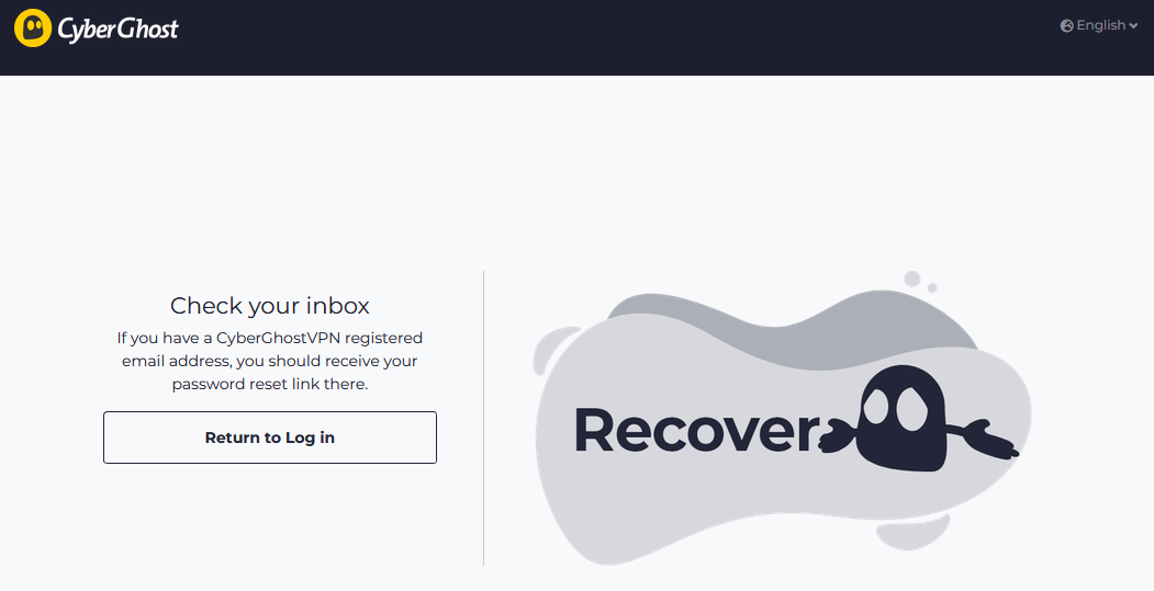 The confirmation screen after a user enters their Cleverbridge reference number to recover their account.