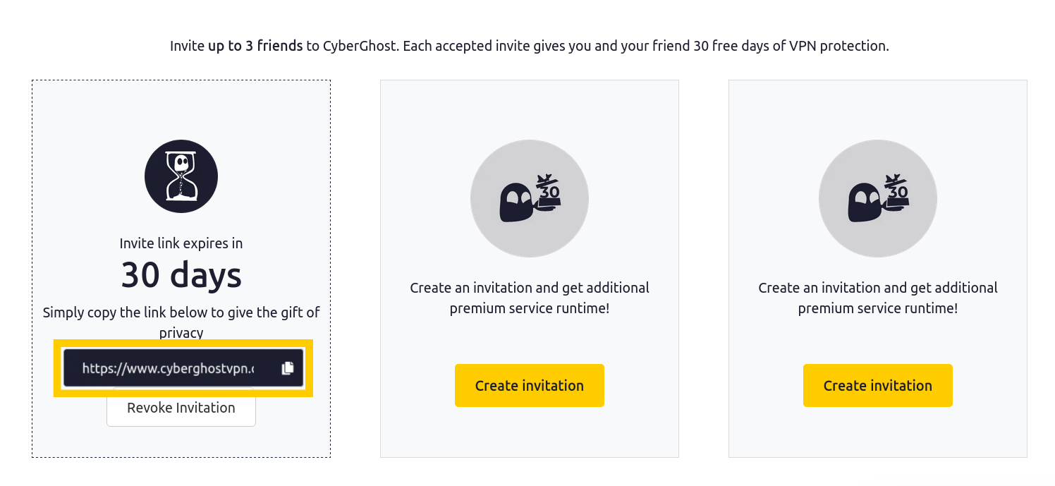 CyberGhost referral link highlighted.