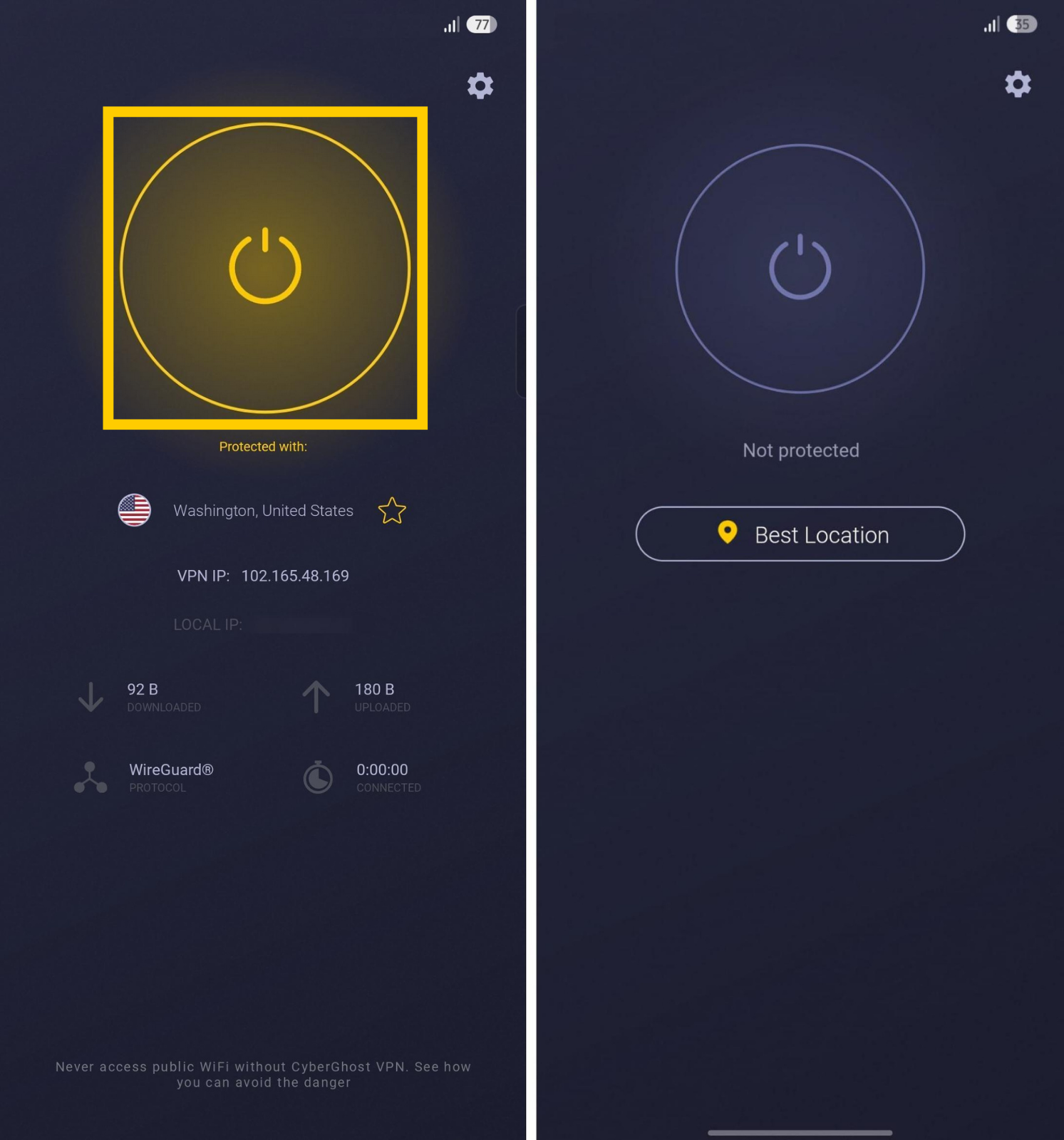 CyberGhost VPN über den Startbildschirm trennen.