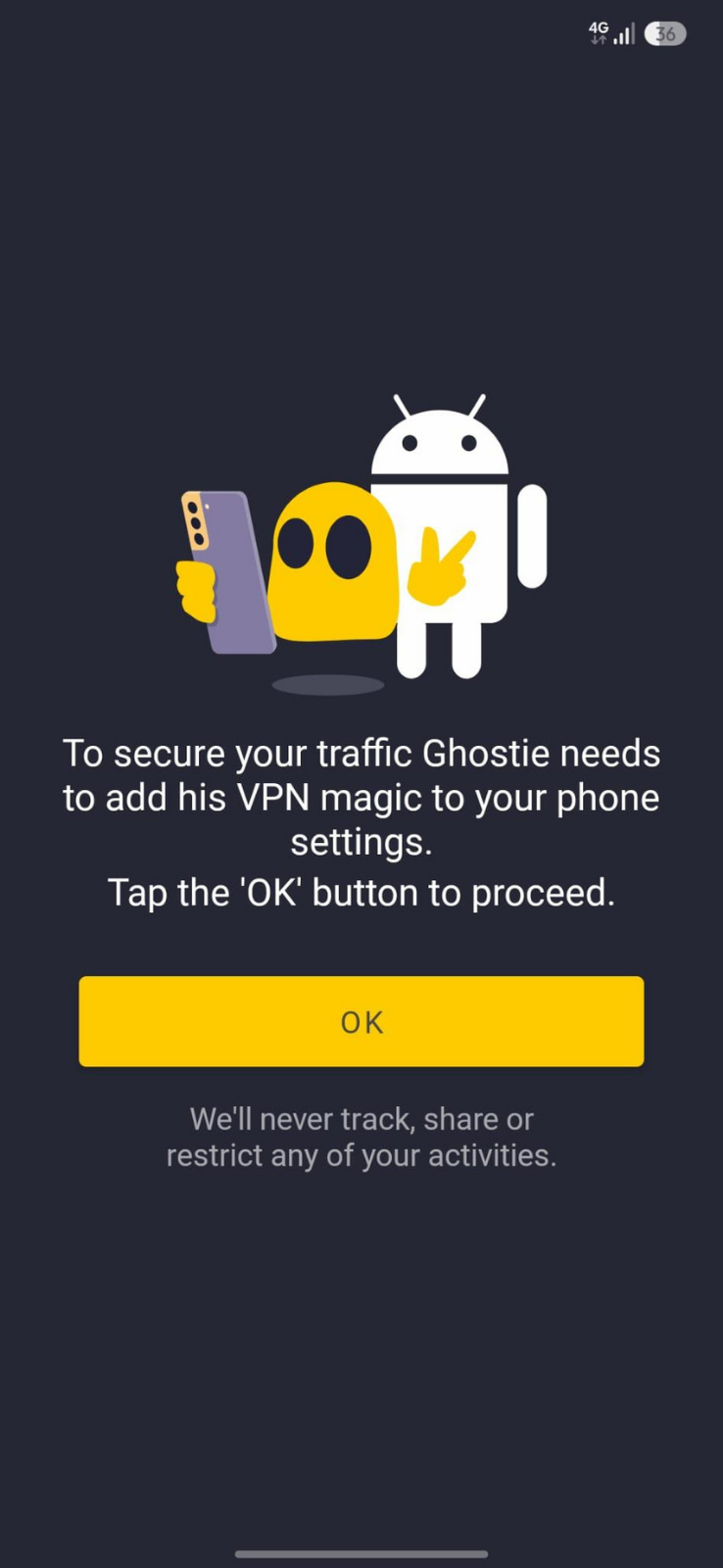 Anfrage nach Berechtigungen in den Android-Einstellungen für CyberGhost VPN.