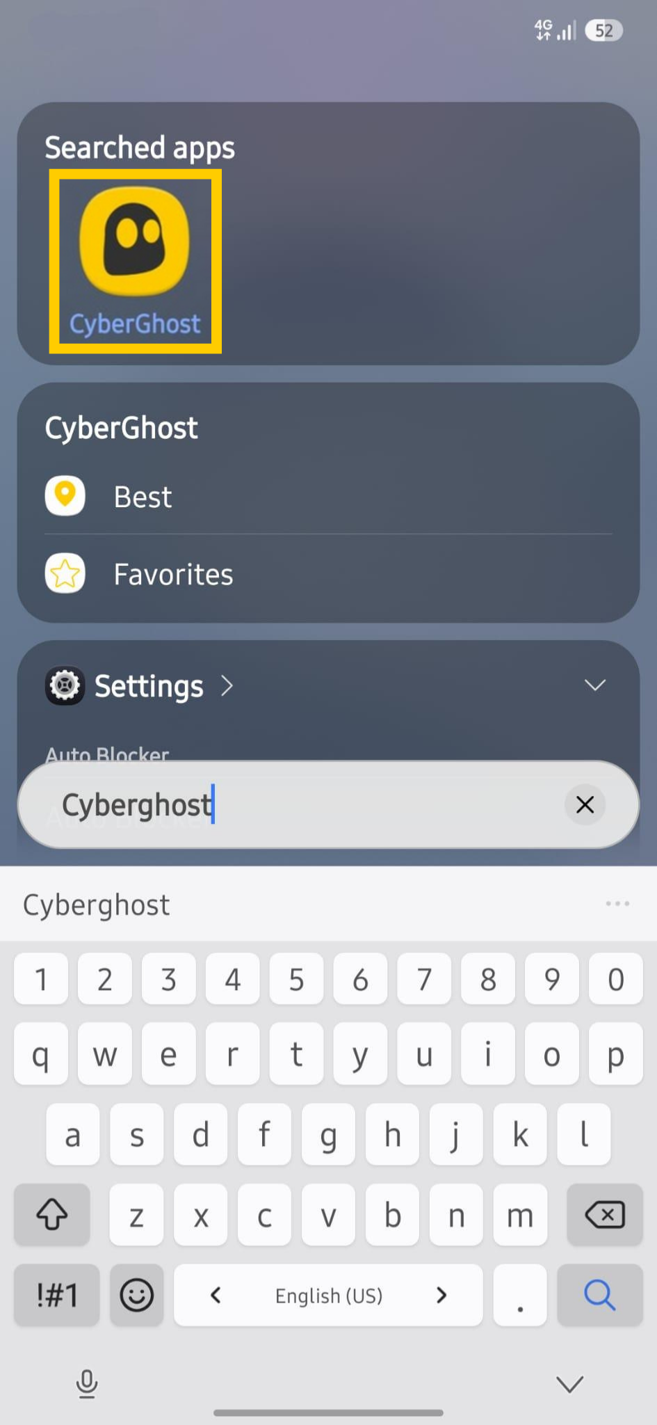 Das Symbol der App von CyberGhost VPN in der Suche von Android.