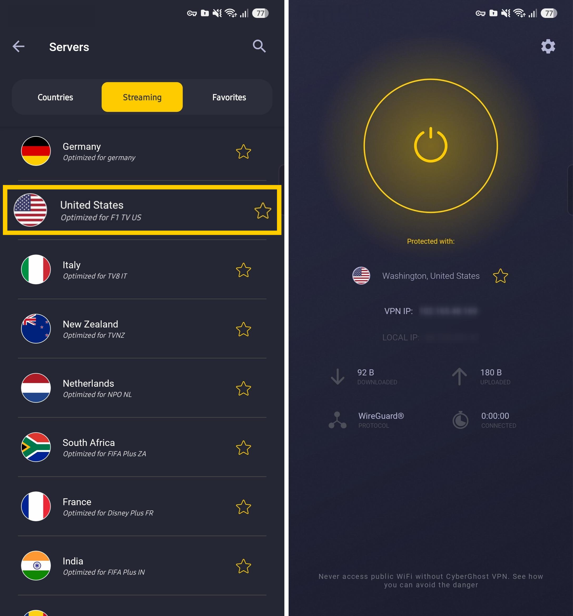 Verbindung zu den Streaming-Servern von CyberGhost VPN herstellen.