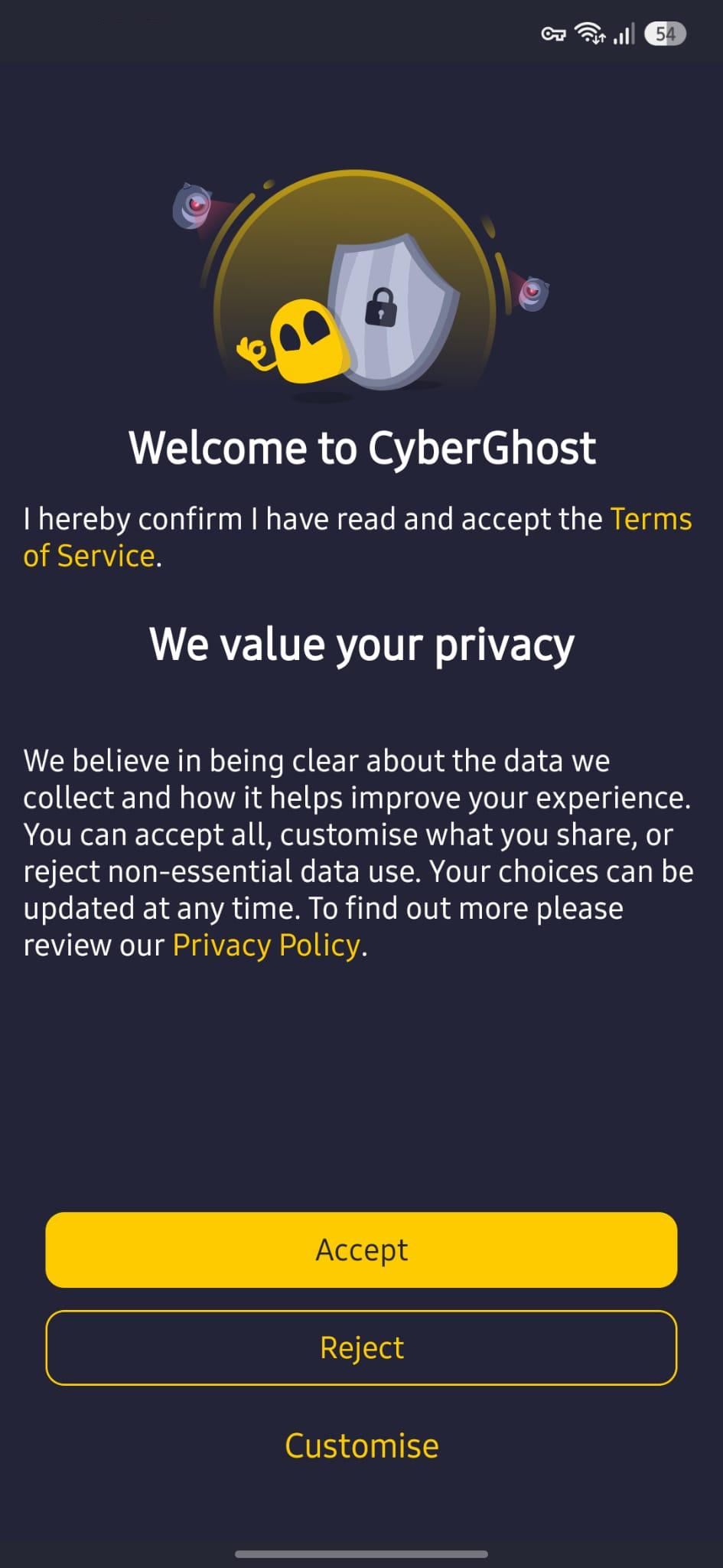Notification concernant la Politique de confidentialité de CyberGhost VPN.