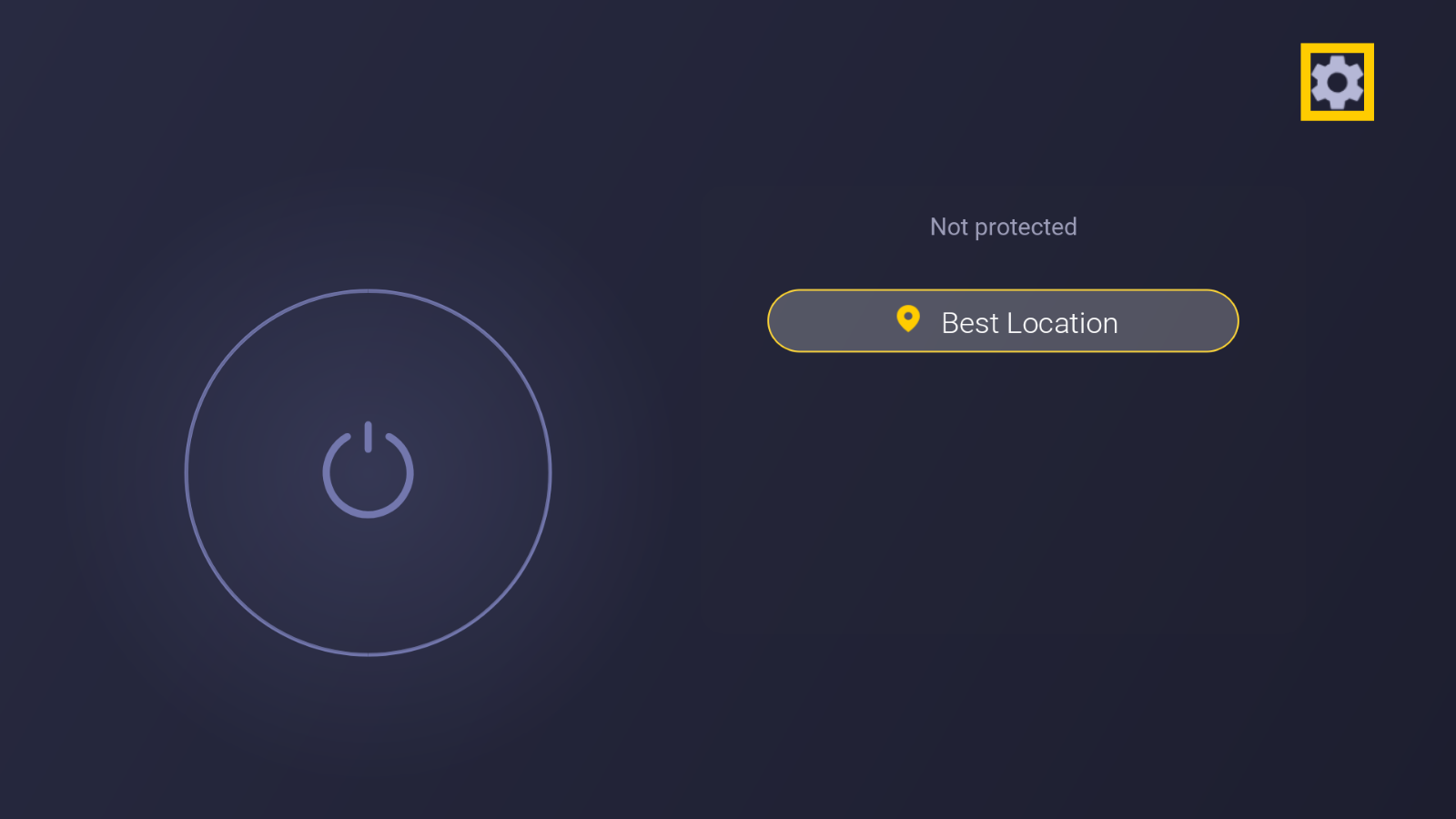 CyberGhost dashboard settings icon while the VPN is disconnected