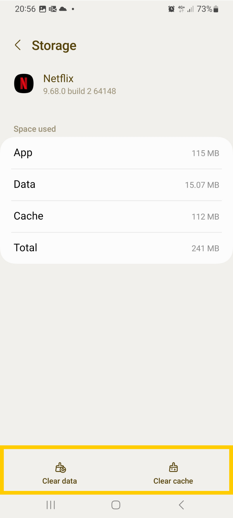 Die Optionen „Daten löschen“ und „Cache löschen“ für Apps auf Android.