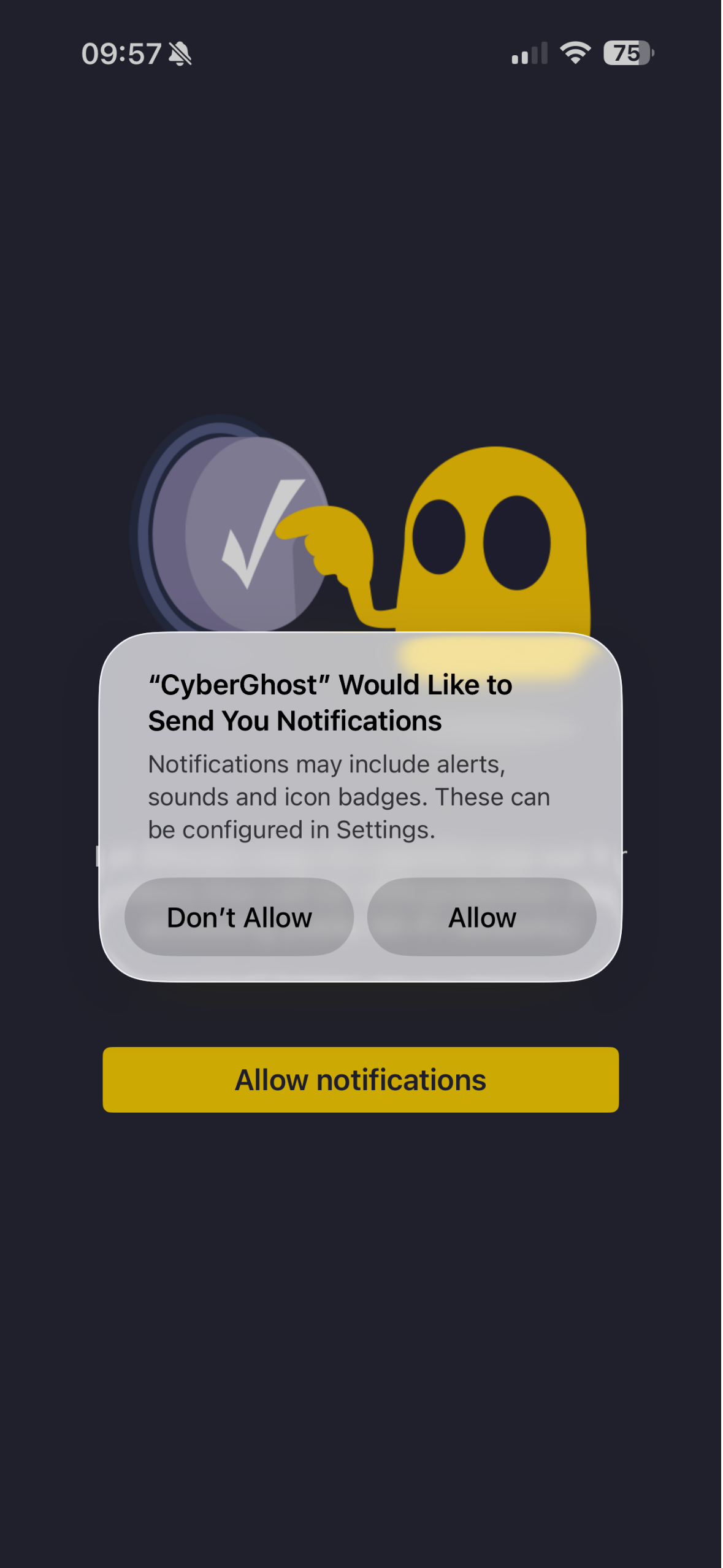 Écran de notifications de CyberGhost VPN.