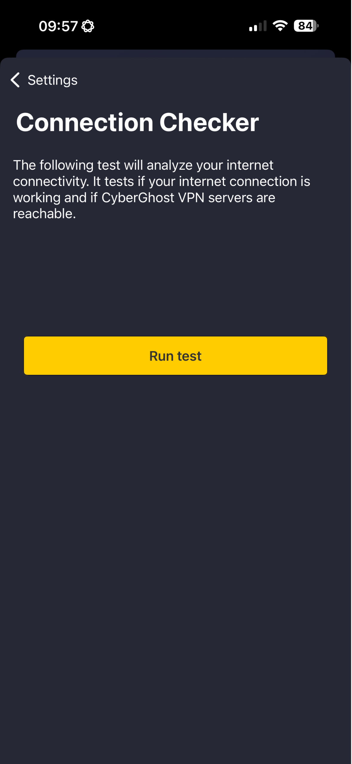Verbindungsprüfung von CyberGhost VPN.