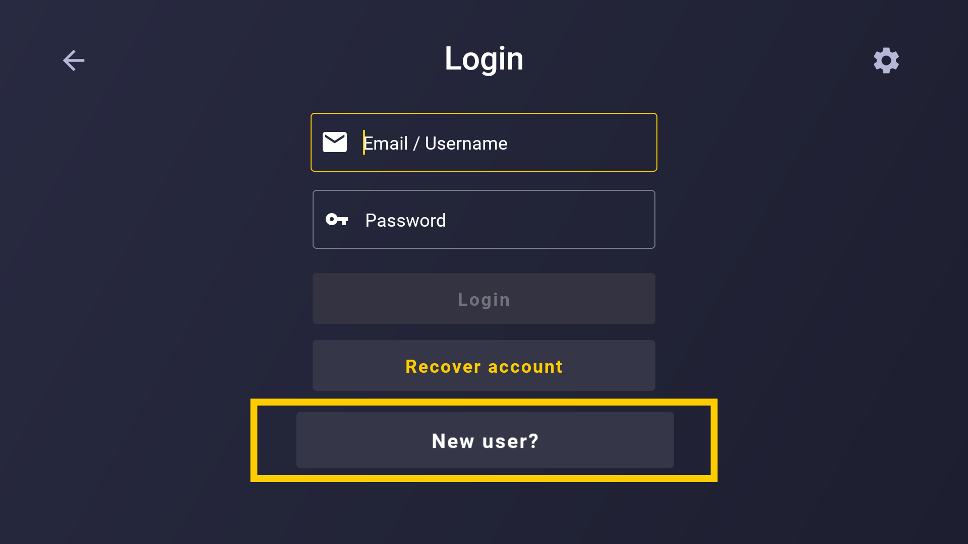 Écran de connexion de CyberGhost, mettant en évidence le bouton Nouvel utilisateur ? en bas.