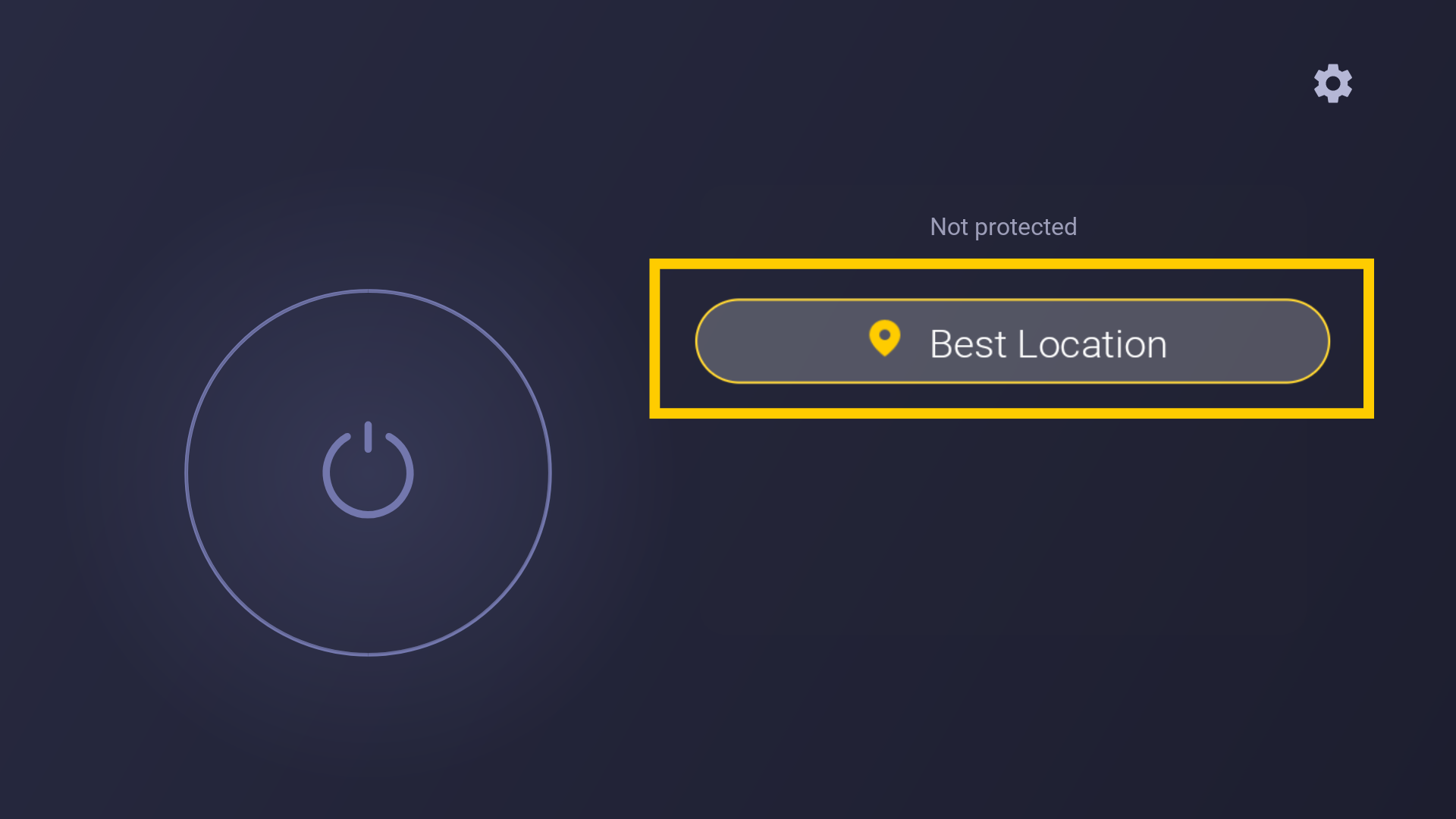 Écran principal de CyberGhost, mettant en évidence le bouton Meilleur emplacement permettant de sélectionner l’emplacement du serveur.