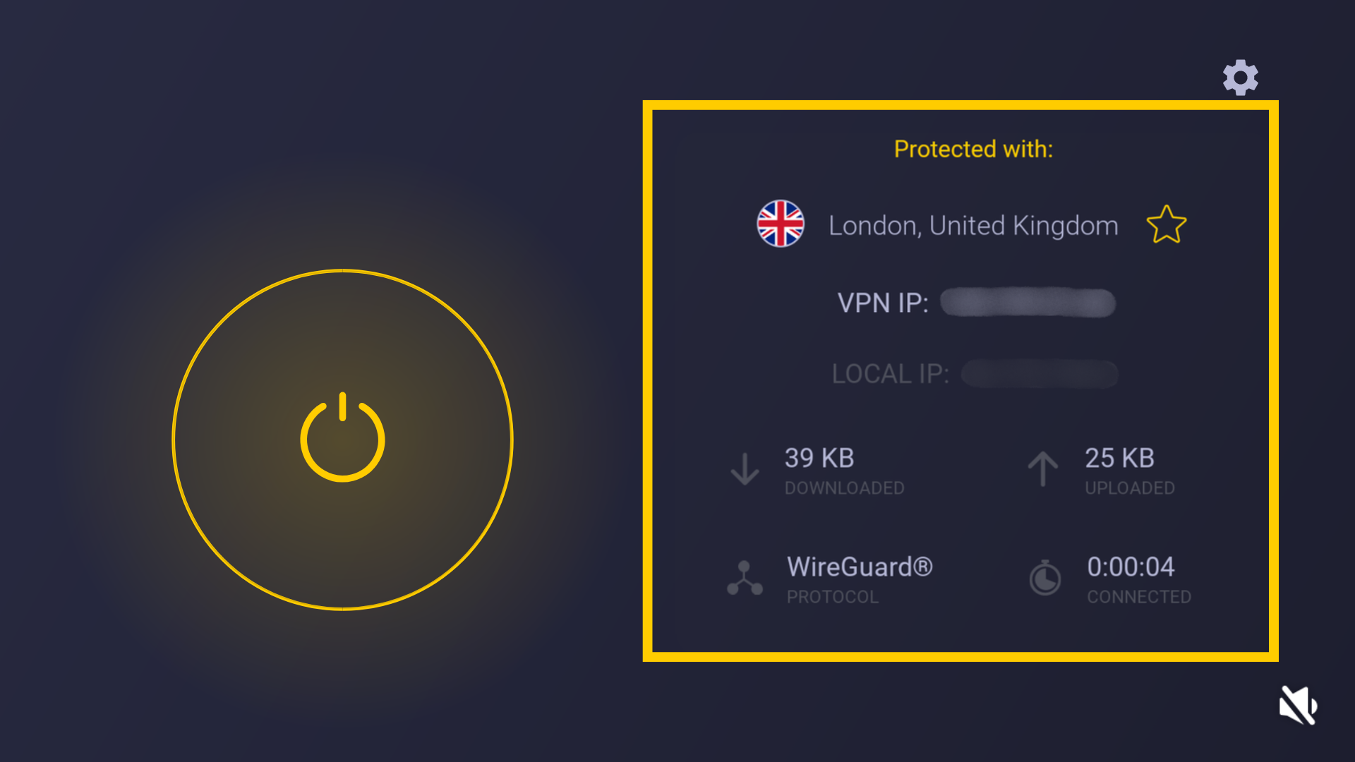 Écran d'état de connexion CyberGhost sur Android TV.