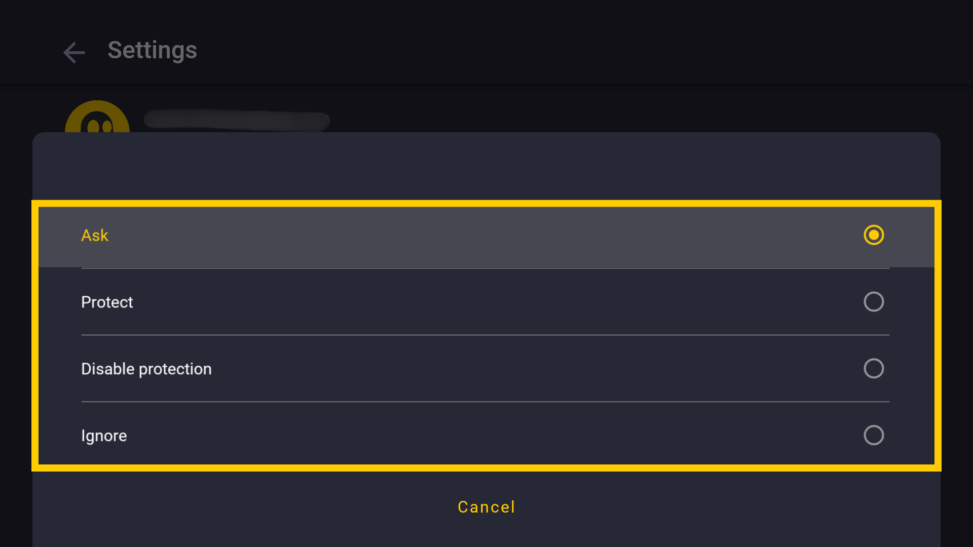 Menu contextuel du Wi-Fi non configuré, avec un encadré jaune mettant en évidence les multiples options sélectionnables.