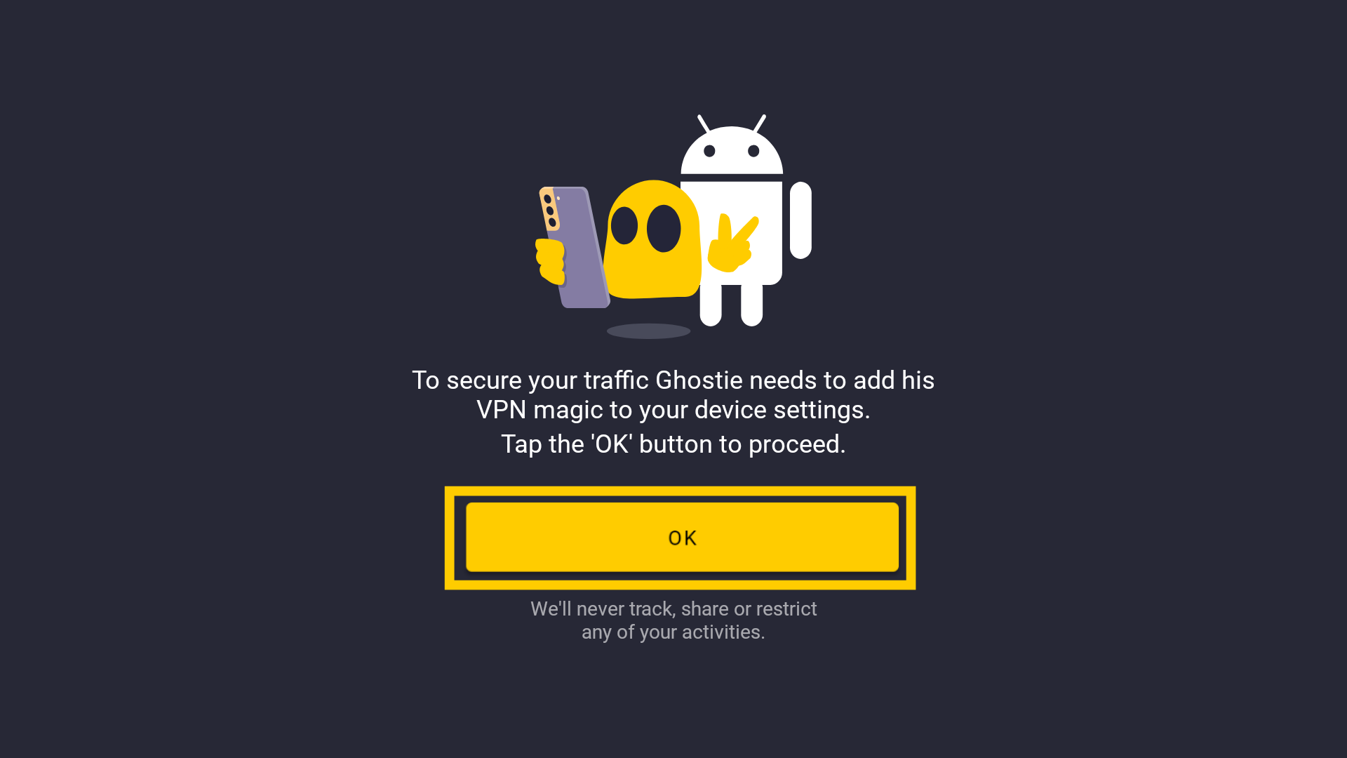 Écran d'autorisation permettant à CyberGhost de sécuriser votre trafic Internet.