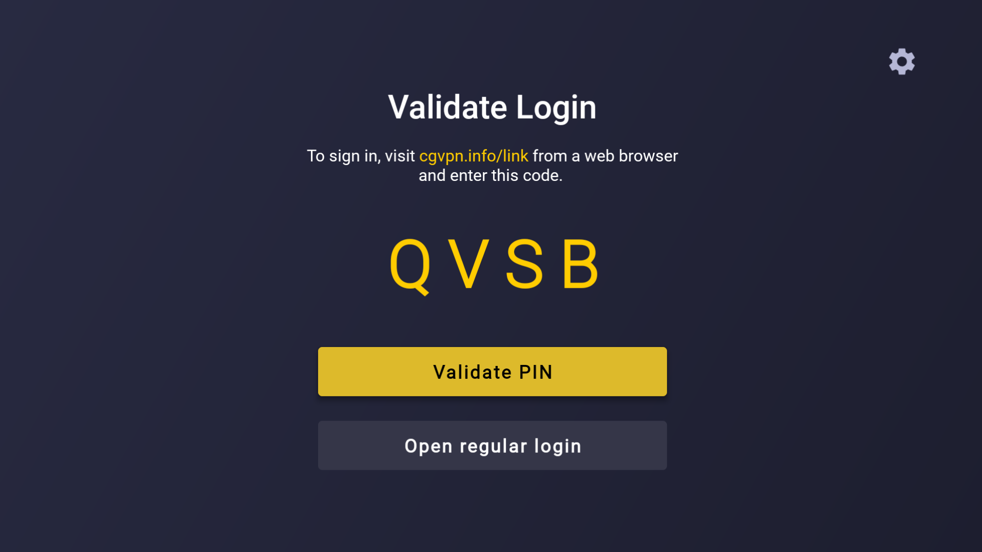 Écran de connexion CyberGhost sur Amazon Fire TV affichant un code PIN à 4 chiffres.