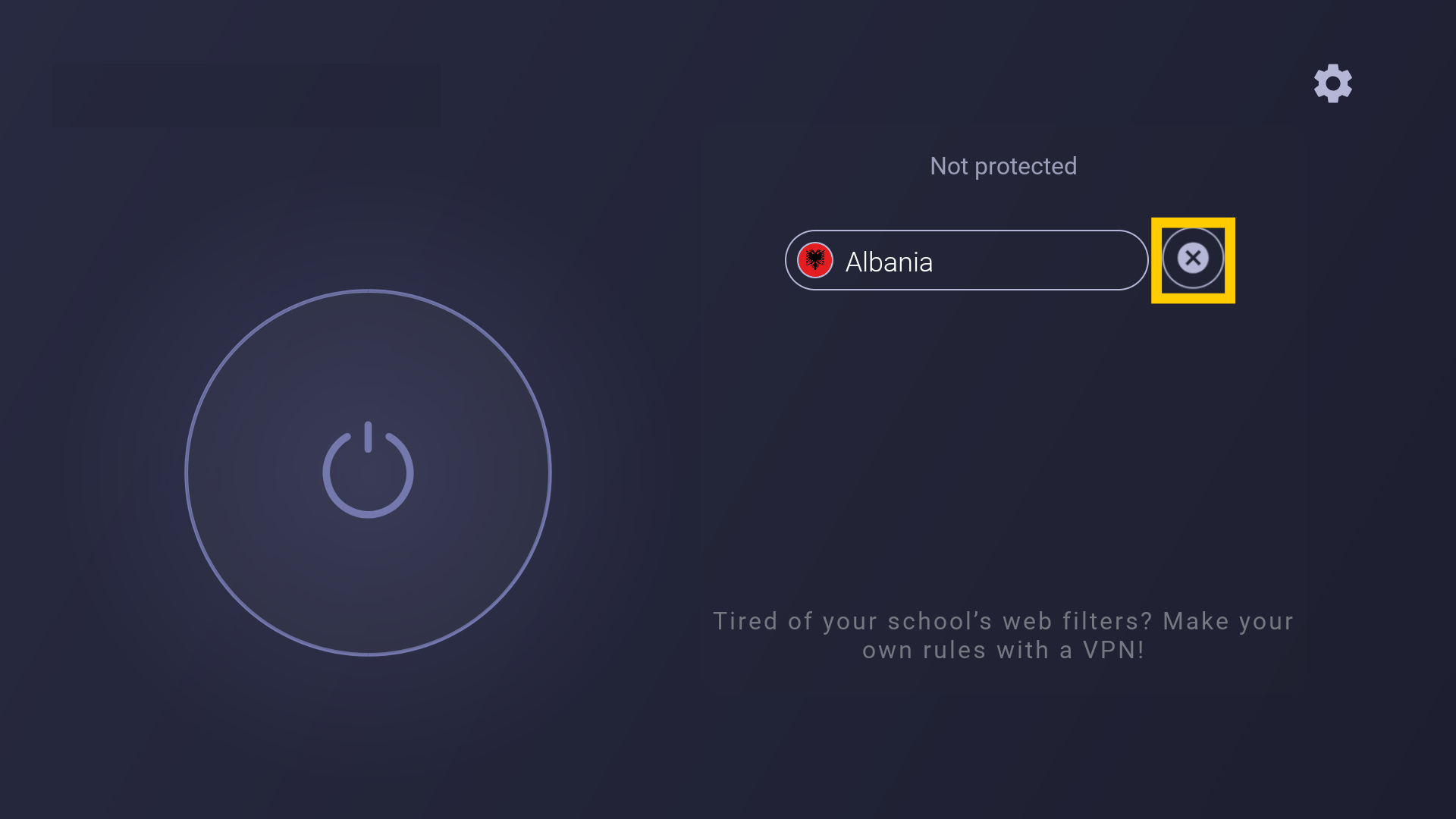 Schaltfläche zum Löschen des Standard-Servers in der CyberGhost-App auf Amazon Fire TV