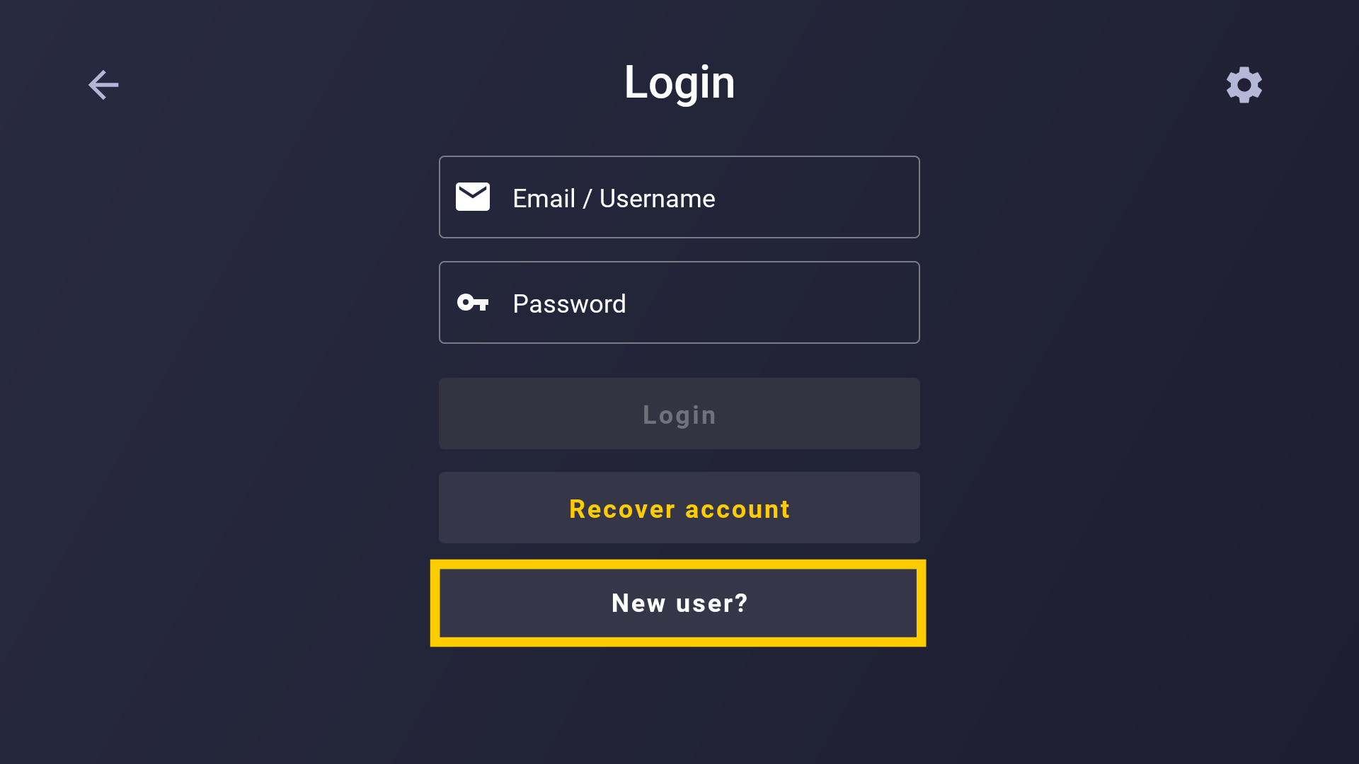 The Login page in the CyberGhost VPN app on Amazon Fire Stick/Fire TV, with a highlighted "New user?" button.