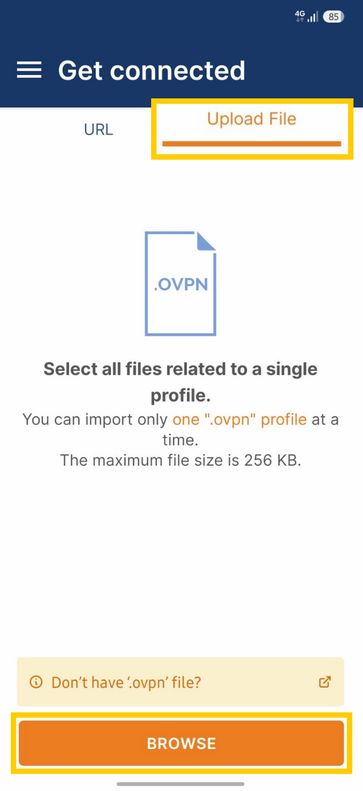 Importer de nouveaux profils OpenVPN dans OpenVPN Connect.