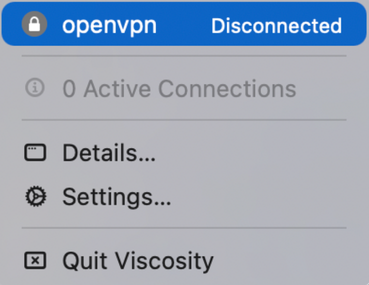 Das Viscosity-Menü zeigt an, dass die OpenVPN-Verbindung getrennt wurde.