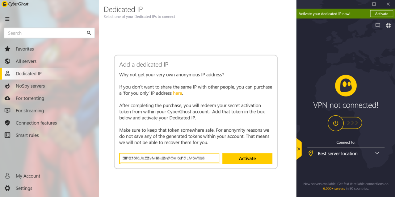 cyberghost dedicated ip token